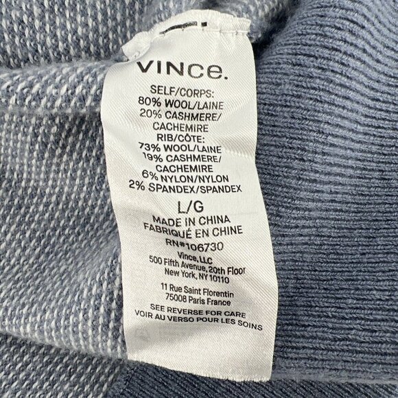 VINCE Mens Size Large Blue Baseball Bird's Eye Stitch Wool Cashmere Sweater - Picture 8 of 9